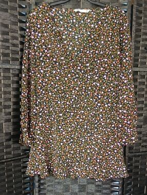 Zara Floral Mini VNeck Ruffle Sleeves&Hem Women’s Dress SZ L